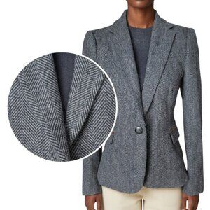 Zara Basic Grey Herringbone Elbow Patches Blazer Women's Size M